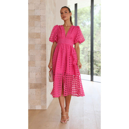 Multi Color Lantern Sleeve Dress Casual Party