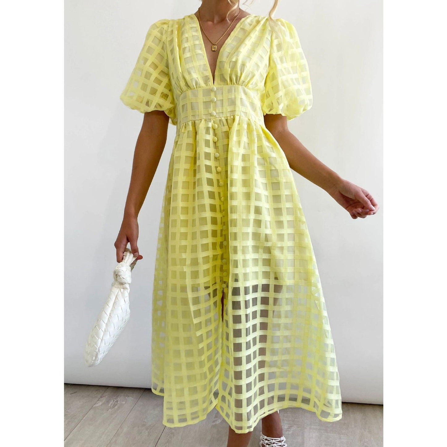 Multi Color Lantern Sleeve Dress Casual Party