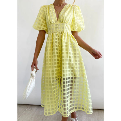 Multi Color Lantern Sleeve Dress Casual Party