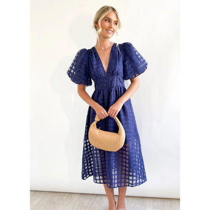 Multi Color Lantern Sleeve Dress Casual Party