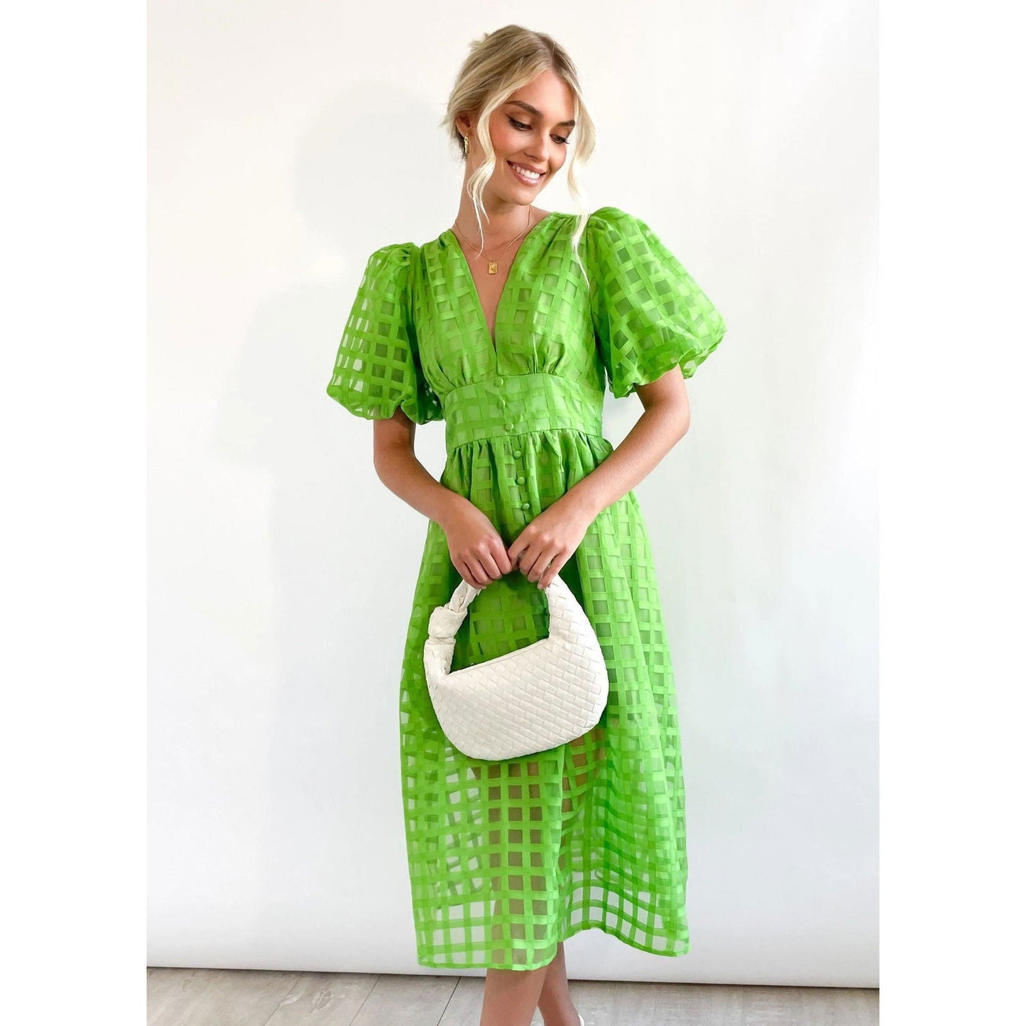 Multi Color Lantern Sleeve Dress Casual Party