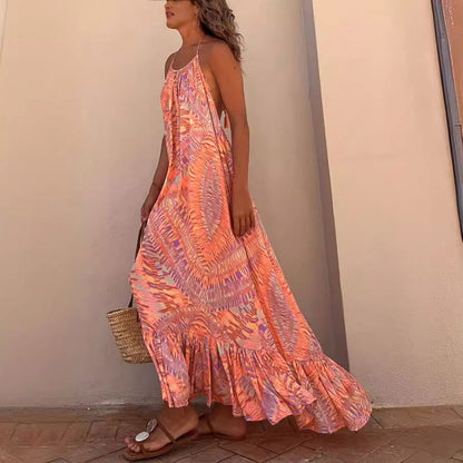 Casual Elegant Printed Dress Sling Large Swing Dress