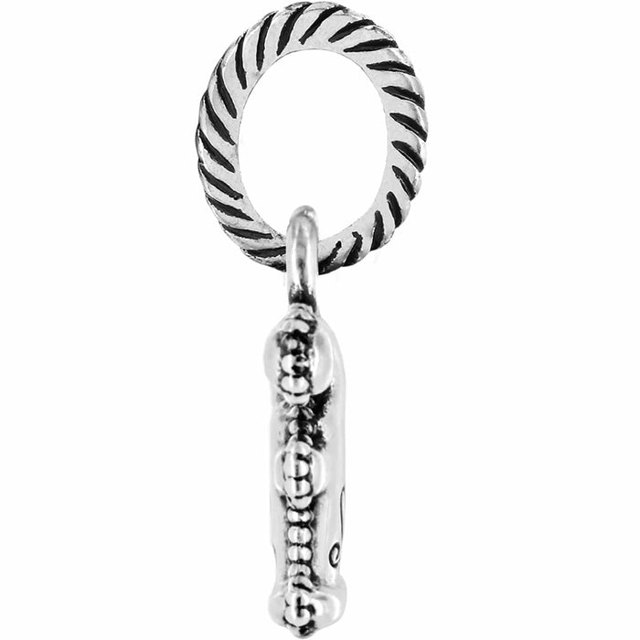Brighton charm shown from the side with silver-plated rope-textured ring and beaded dangle on a white background