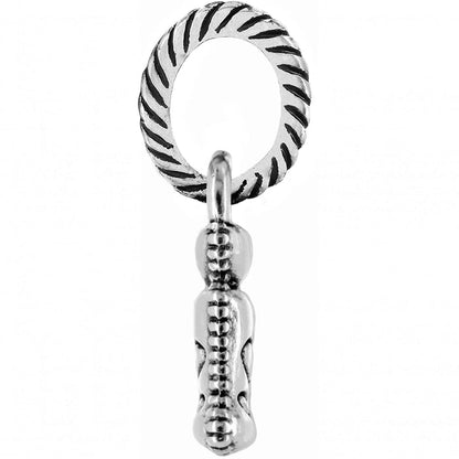 Brighton silver-plated charm with rope-textured ring and beaded dangling pendant detail on a white background