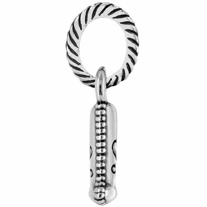 Brighton charm with silver-plated rope-textured ring and ornate beaded scrollwork bar pendant on a white background