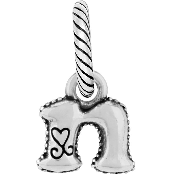 Brighton letter N initial charm with silver-plated finish, beaded edges, and twisted bail loop on a white background