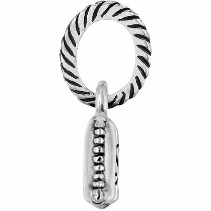 Brighton charm shown from the side with silver-plated rope-textured ring and beaded dangle on a white background