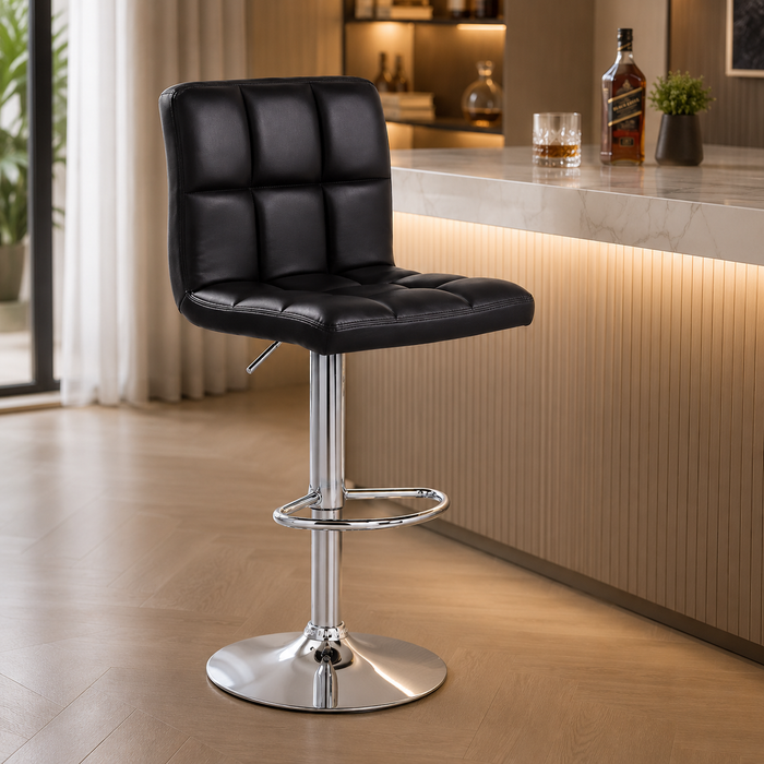 Bar Stool Chair With Metal Chrome Base Leatherette Upholstery with Foot Stand