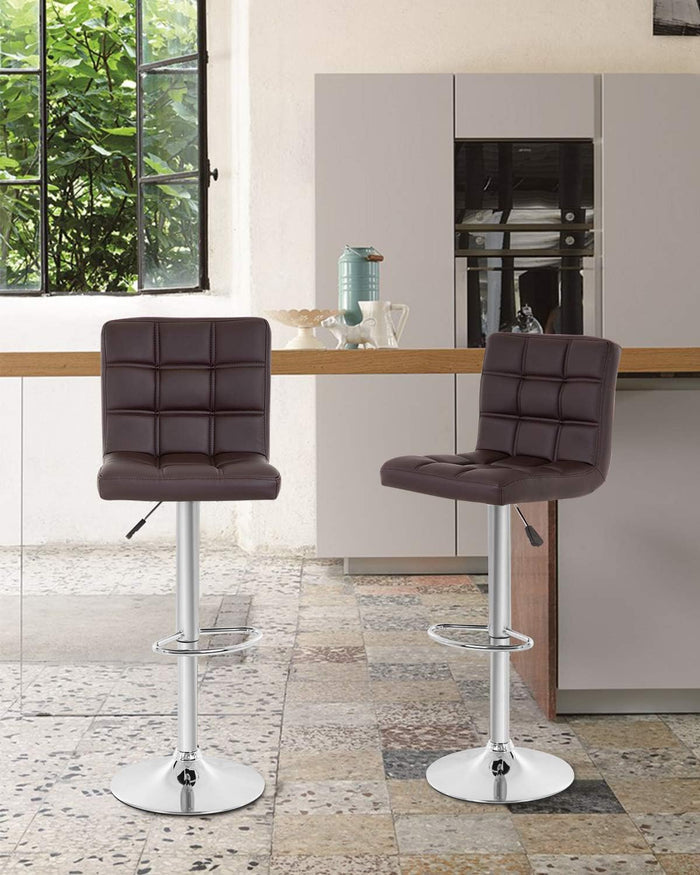 Bar Stool Chair With Metal Chrome Base Leatherette Upholstery with Foot Stand