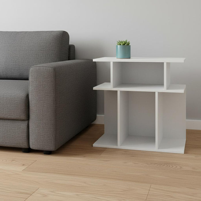 Bedside Table with Glossy White Finish and Wooden Frame for Premium Bedroom Look