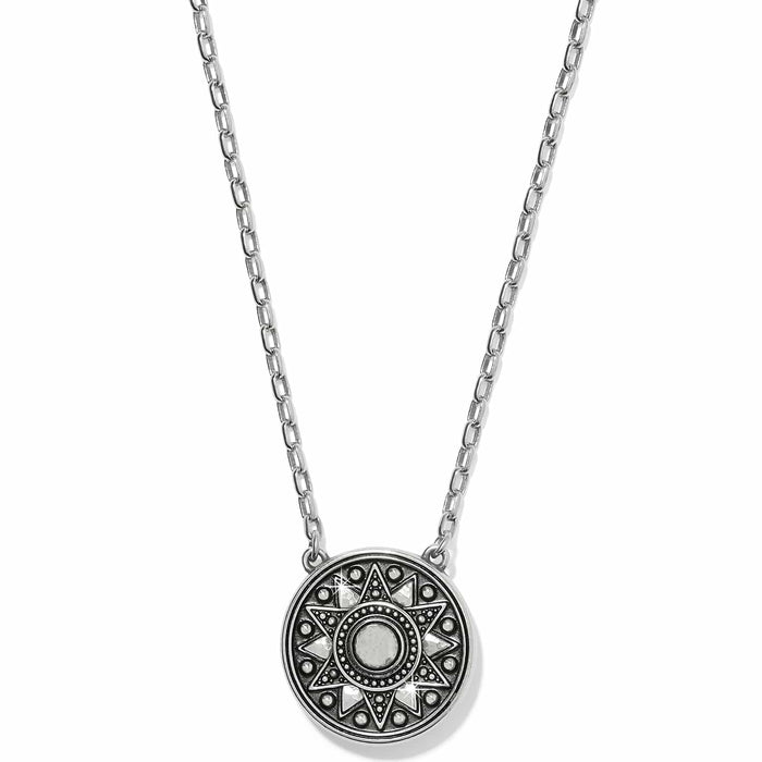 Brighton pendant necklace with silver-plated star medallion and crystal center on a delicate chain on a white background