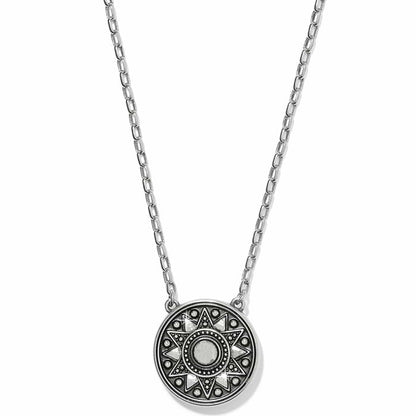 Brighton pendant necklace with silver-plated star medallion and crystal center on a delicate chain on a white background