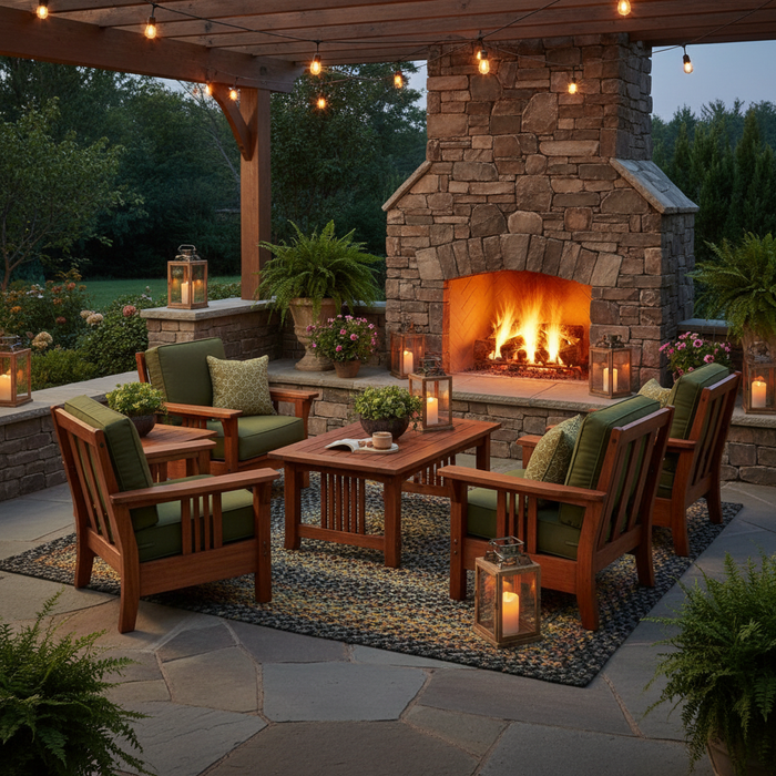 Black Forest Rug – Outdoor Patio with Fireplace