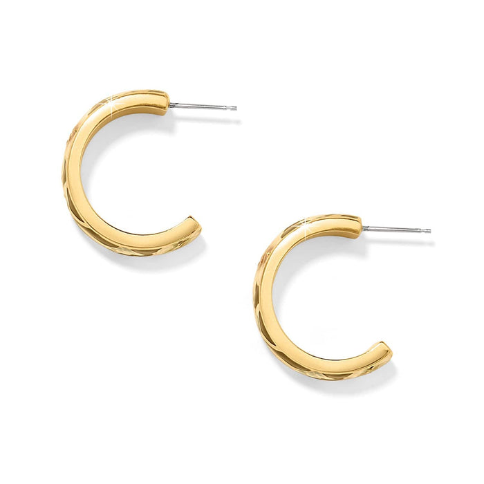 Brighton hoop earrings with gold-plated finish and textured outer edge detail on a white background