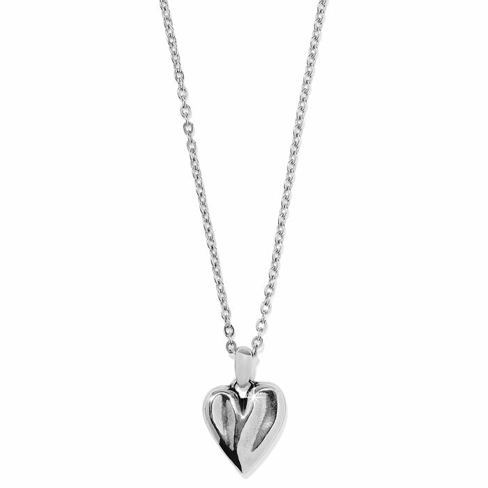 Brighton pendant necklace with sculpted silver-tone heart charm on a delicate cable chain on a white background