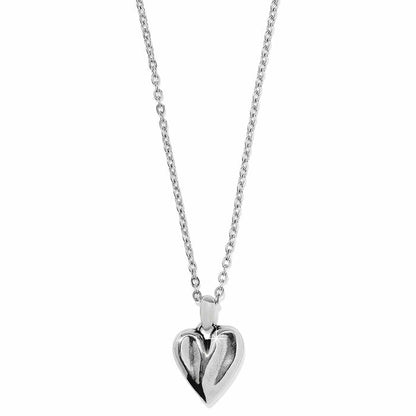 Brighton pendant necklace with sculpted silver-tone heart charm on a delicate cable chain on a white background