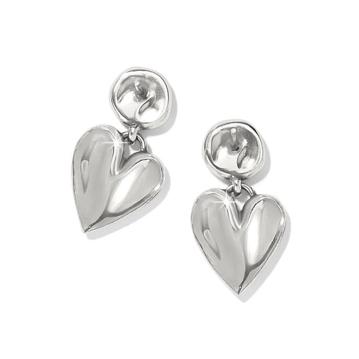 Brighton heart stud earrings shown from the back with polished silver-tone finish and posts on a white background