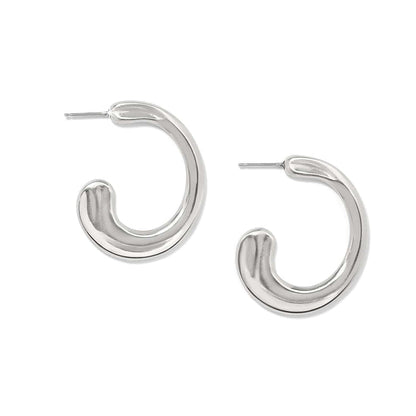Brighton hoop earrings with smooth silver-plated finish and post backs on a white background
