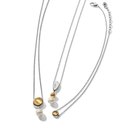 Brighton two-tone layered necklace with barque glass pearl and gold-tone accents on a white background