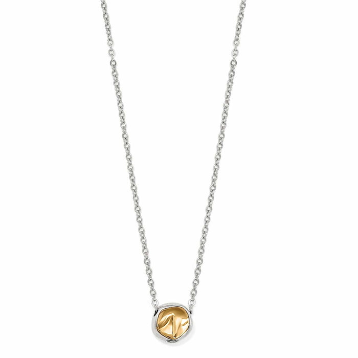 Brighton pendant necklace with two-tone silver and gold rounded charm on a delicate chain on a white background