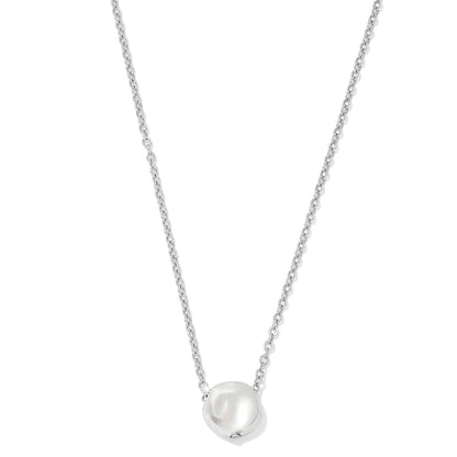 Brighton pendant necklace with silver-tone chain and small polished round pendant on a white background