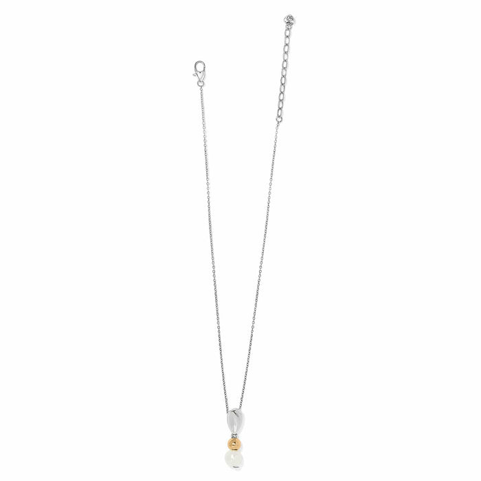 Brighton pendant necklace with two-tone drop and Barque glass pearl on a delicate silver-tone chain on a white background
