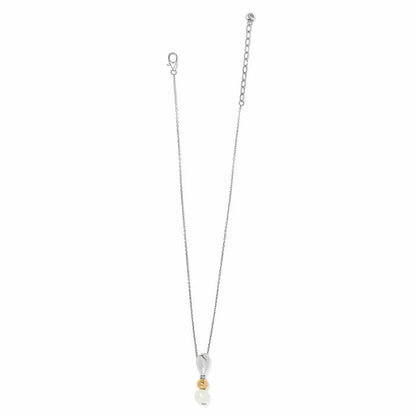 Brighton pendant necklace with two-tone drop and Barque glass pearl on a delicate silver-tone chain on a white background