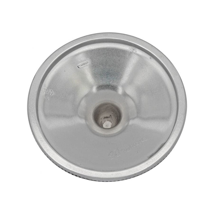 Brighton round chrome-finish hardware piece shown from the back with center post and rolled edge on a white background