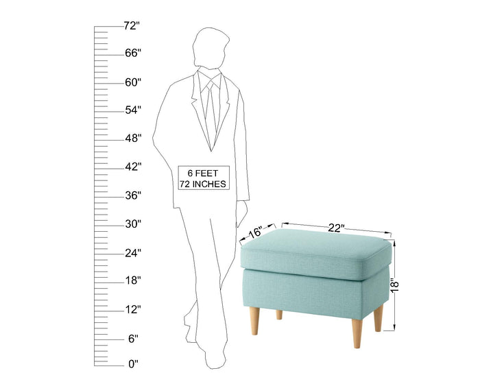 Chic Aqua Fabric Ottoman with Storage  - Footrest, Extra Seating & Stylish Home Decor Accent