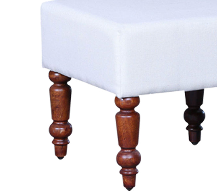Classic White Square Ottoman Footstool with Turned Wood Legs and Elegant Pouffe for Living Room