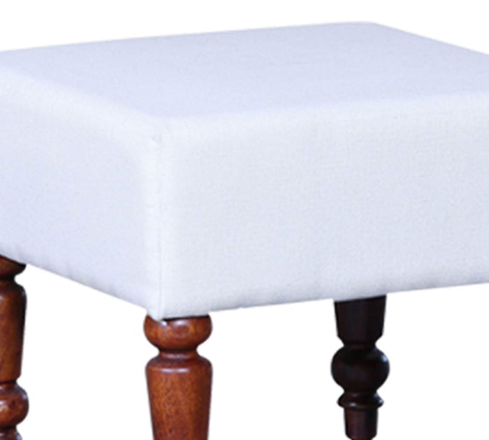 Classic White Square Ottoman Footstool with Turned Wood Legs and Elegant Pouffe for Living Room