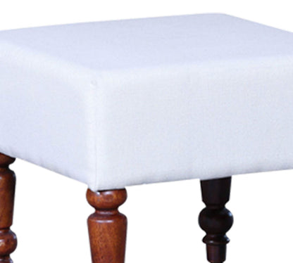 Classic White Square Ottoman Footstool with Turned Wood Legs and Elegant Pouffe for Living Room