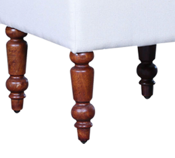 Classic White Square Ottoman Footstool with Turned Wood Legs and Elegant Pouffe for Living Room