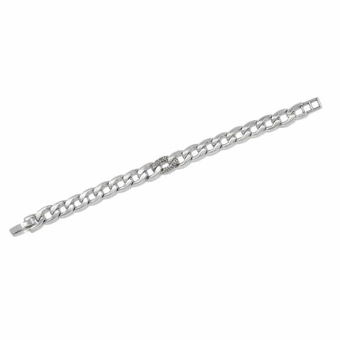 Brighton curb chain bracelet in silver-plated finish with crystal-accented center link on a white background