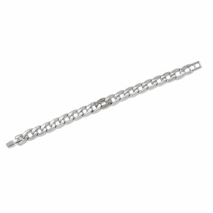 Brighton curb chain bracelet in silver-plated finish with crystal-accented center link on a white background