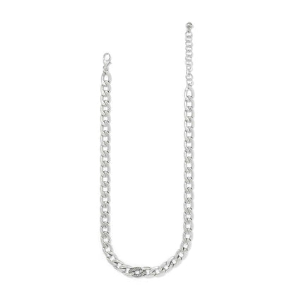 Brighton silver-plated curb chain necklace with crystal-accented center link and lobster clasp on a white background