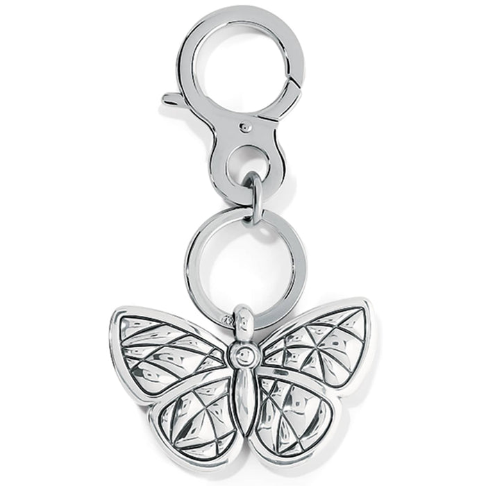 Brighton keychain with silver-plated butterfly charm, enamel detailing, split ring, and lobster clasp on a white background