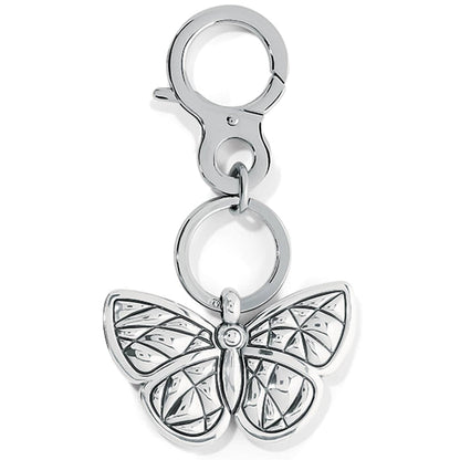 Brighton keychain with silver-plated butterfly charm, enamel detailing, split ring, and lobster clasp on a white background