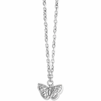 Brighton pendant necklace with silver-plated butterfly charm and engraved wing detail on a white background