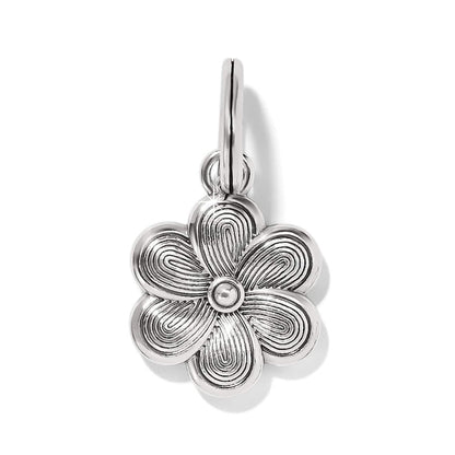 Brighton flower charm with silver-plated finish and textured petal detail on a white background