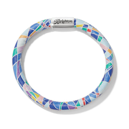 Brighton leather bracelet with colorful mosaic print and silver-plated magnetic clasp on a white background