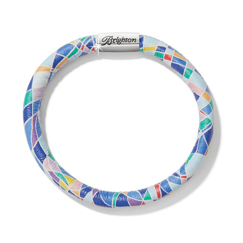 Brighton leather bracelet with colorful mosaic print and silver-plated magnetic clasp on a white background