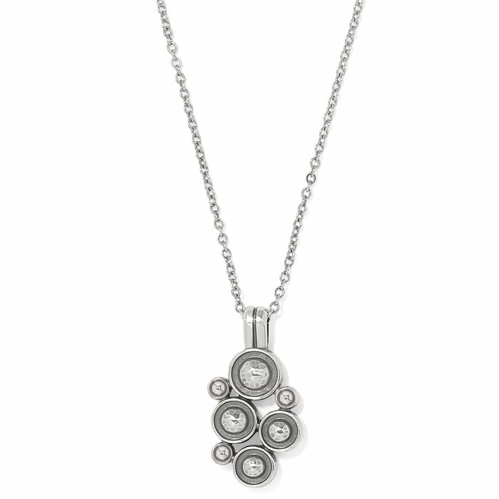 Brighton silver-plated pendant necklace with clustered hammered circles and crystal accents on a white background