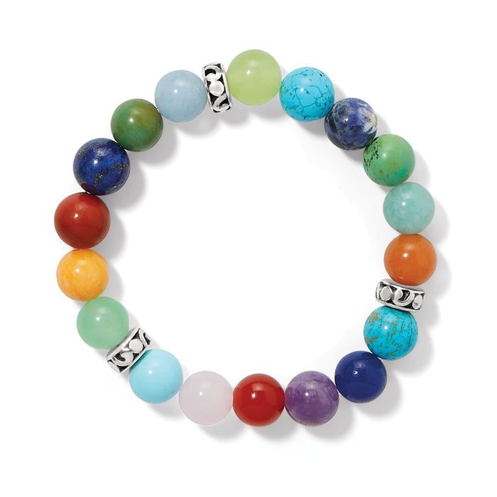 Brighton beaded bracelet with multicolored gemstone beads and silver-plated accent spacers on a white background