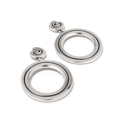 Brighton drop earrings with silver-plated open hoops and spiral post accents on a white background