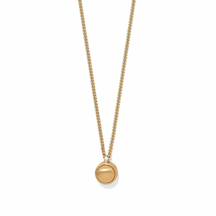 Brighton pendant necklace with gold-plated round disc charm on a delicate curb chain on a white background