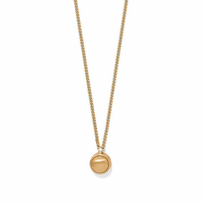 Brighton pendant necklace with gold-plated round disc charm on a delicate curb chain on a white background