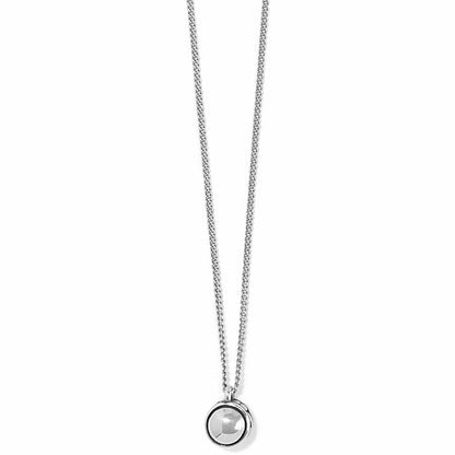 Brighton pendant necklace with small round silver-tone crystal pendant on a delicate chain on a white background