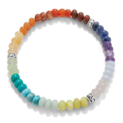 Brighton beaded bracelet with rainbow gemstone beads and silver-plated accent rondelles on a white background