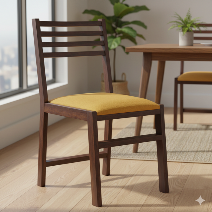Contemporary Wooden Dining Chair with Vibrant Mustard Cushion – Perfect for Modern Home & Kitchen Decor